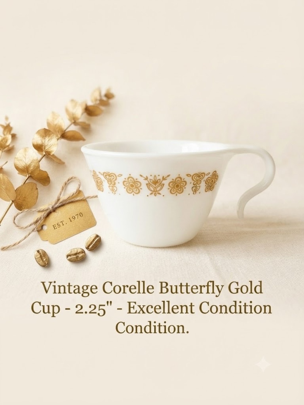 Vintage Corelle Butterfly Gold Coffee Tea Cup 2.25" Mid-Century Modern Mug Retro